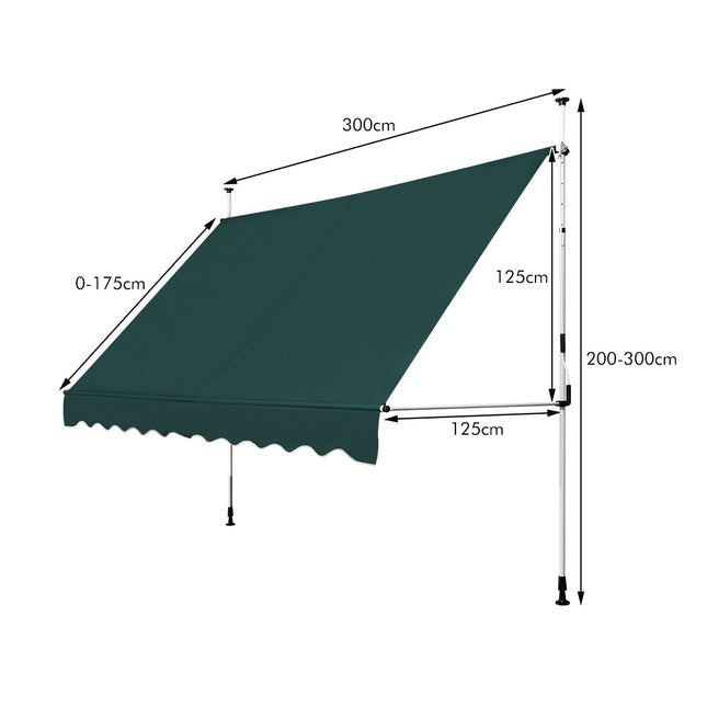 Einziehbare Balkonmarkise, 300 cm, ohne Bohren, UV-beständig
