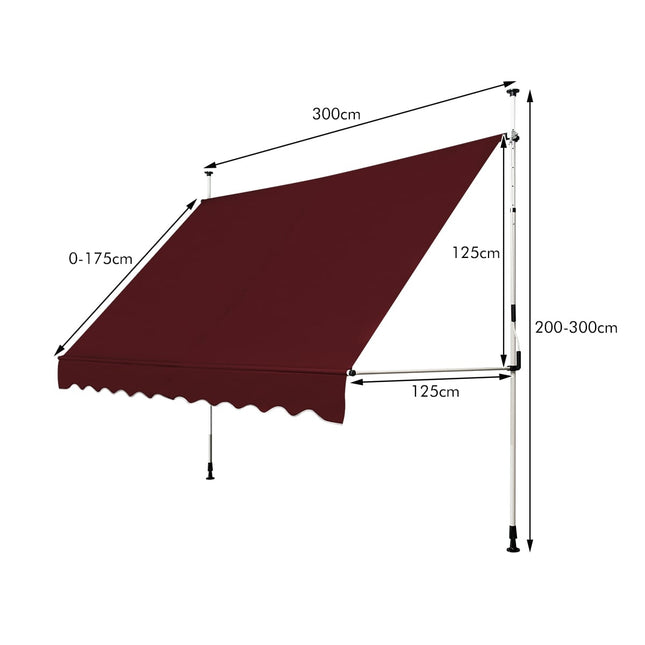 Ausziehbare Balkonmarkise, 300 cm, UV-beständig, verstellbar