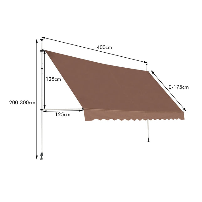 Sonnenschutzmarkise für Balkon, einziehbar, 400 cm, UV-beständig, verstellbar