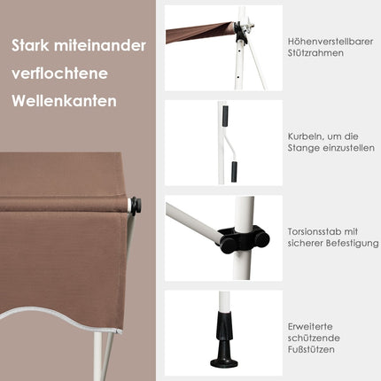 Sonnenschutzmarkise für Balkon, einziehbar, 400 cm, UV-beständig, verstellbar