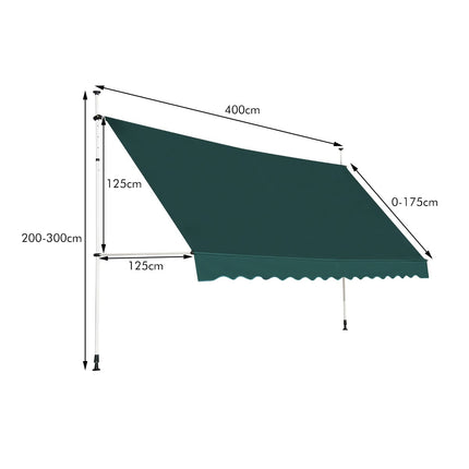 Ausziehbare Balkonmarkise, 400 cm, UV-beständig, Grün