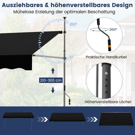 Ausziehbare Balkonmarkise, ohne Bohren, höhenverstellbar, UV-Schutz