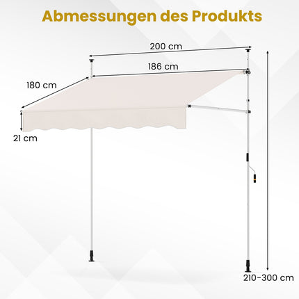 Ausziehbare Balkonmarkise, bohrfrei, UV-beständig, 200 cm