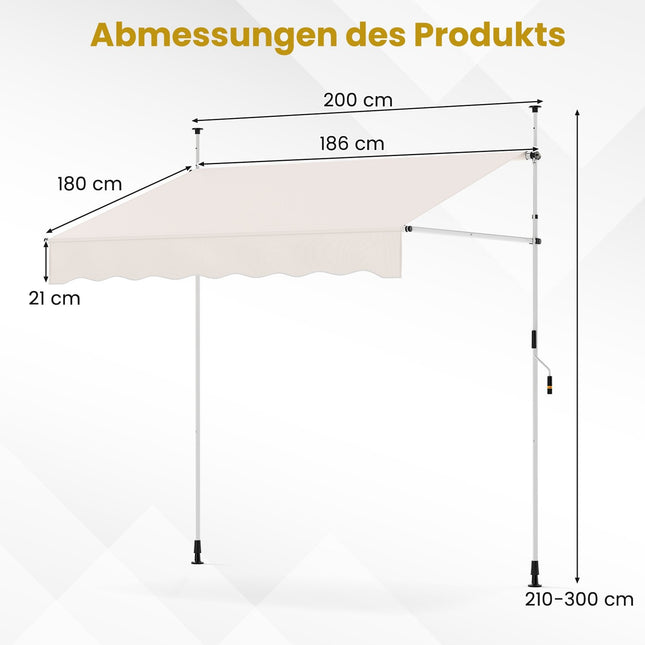 Ausziehbare Balkonmarkise, bohrfrei, UV-beständig, 200 cm