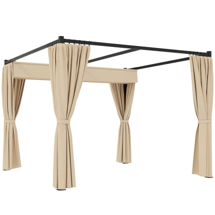 Ausziehbare freistehende Terrassenüberdachung, Metallrahmen, Beige