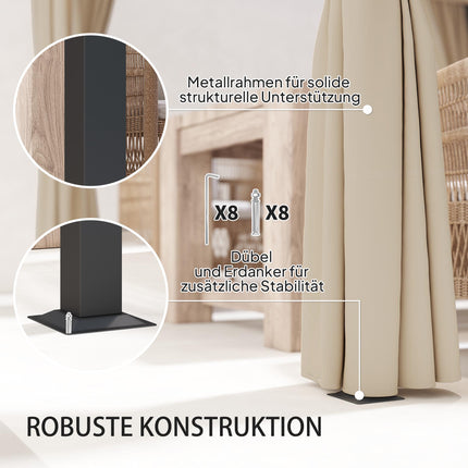Ausziehbare freistehende Terrassenüberdachung, Metallrahmen, Beige