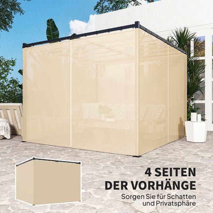 Ausziehbare freistehende Terrassenüberdachung, Metallrahmen, Beige