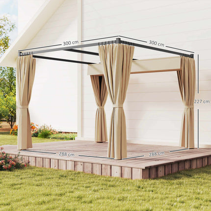 Ausziehbare freistehende Terrassenüberdachung, Metallrahmen, Beige