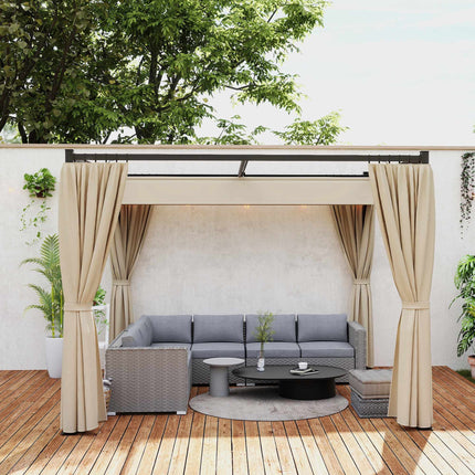 Ausziehbare freistehende Terrassenüberdachung, Metallrahmen, Beige