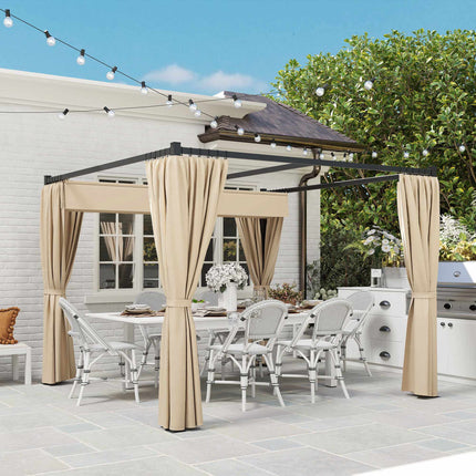 Ausziehbare freistehende Terrassenüberdachung, Metallrahmen, Beige