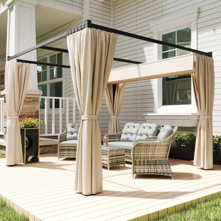Ausziehbare freistehende Terrassenüberdachung, Metallrahmen, Beige