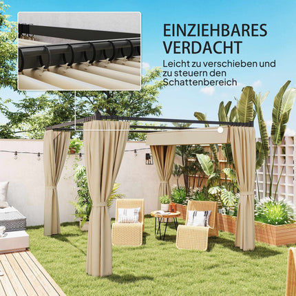 Ausziehbare freistehende Terrassenüberdachung, Metallrahmen, Beige