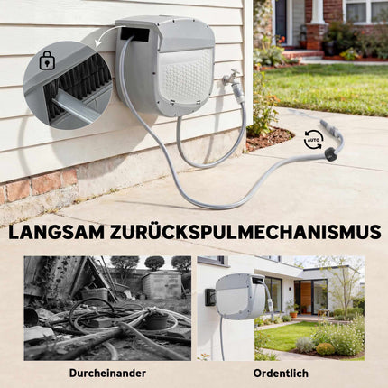 Einziehbarer Gartenschlauchwagen mit Wandhalterung, 30m Länge
