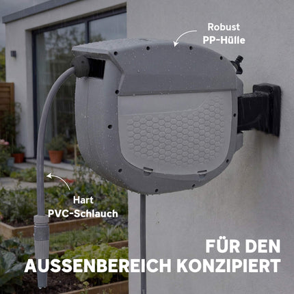 Einziehbarer Gartenschlauchwagen mit Wandhalterung, 30m Länge