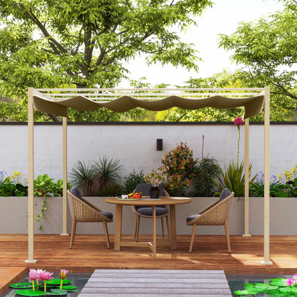 Zatahovací zahradní pergola, 3x3 m, khaki, střecha UPF30+