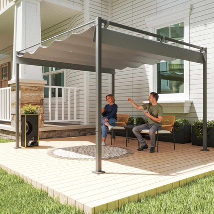 Retractable Garden Pergola with Canopy, 3x3m, Gray