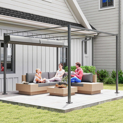 Retractable Garden Pergola with Canopy, 3x3m, Gray