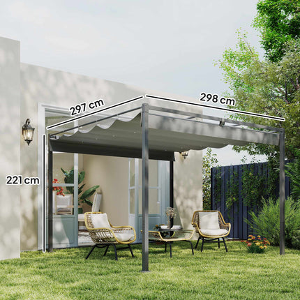 Retractable Garden Pergola with Canopy, 3x3m, Gray