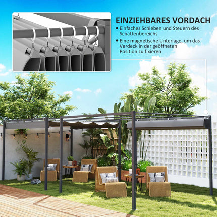 Retractable Garden Pergola with Canopy, 3x3m, Gray