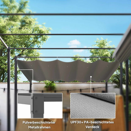 Retractable Garden Pergola with Canopy, 3x3m, Gray