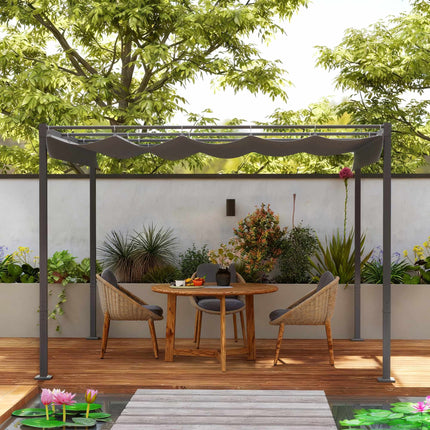 Retractable Garden Pergola with Canopy, 3x3m, Gray