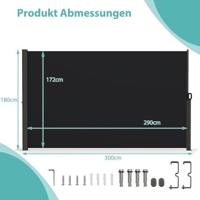 Gartenseitenmarkise ausziehbar, 180 x 300 cm, Aluminium
