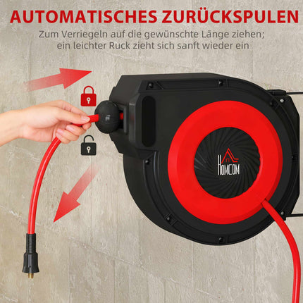 Retractable Hose Reel, 16.5m Length, Wall Mount, Red/Black