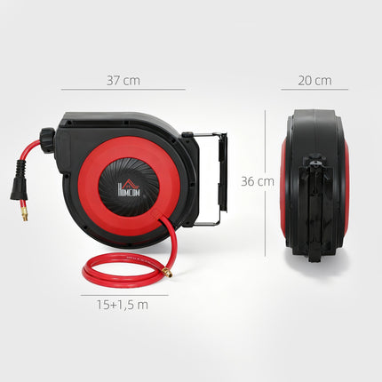 Retractable Hose Reel, 16.5m Length, Wall Mount, Red/Black