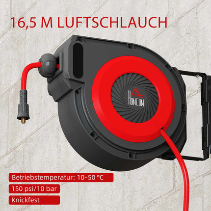 Retractable Hose Reel, 16.5m Length, Wall Mount, Red/Black