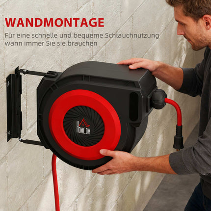 Retractable Hose Reel, 16.5m Length, Wall Mount, Red/Black