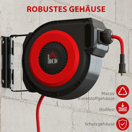 Retractable Hose Reel, 16.5m Length, Wall Mount, Red/Black