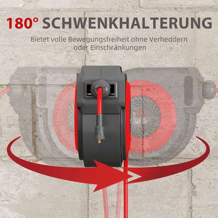 Retractable Hose Reel, 16.5m Length, Wall Mount, Red/Black