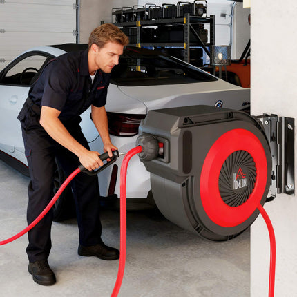 Retractable Hose Reel, 16.5m Length, Wall Mount, Red/Black