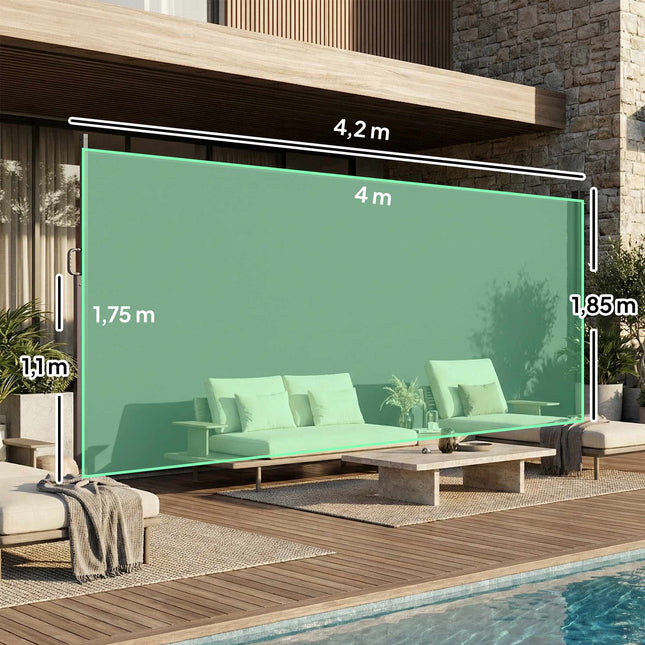Ausziehbare Outdoor-Sichtschutzwand, wasserabweisend, UV 50+, 420x185 cm, Dunkelgrau