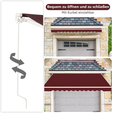 Retractable Patio Awning, Aluminum, 3.6m x 3m, Wine Red