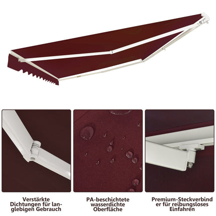 Retractable Patio Awning, Aluminum, 3.6m x 3m, Wine Red