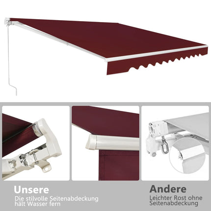 Retractable Patio Awning, Aluminum, 3.6m x 3m, Wine Red