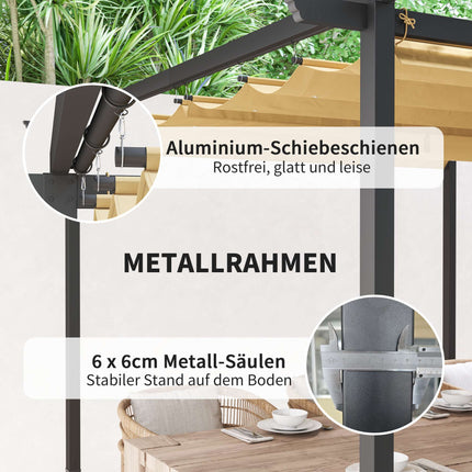 Retractable Pergola 3x3m, Metal Frame, UPF30+ Canopy