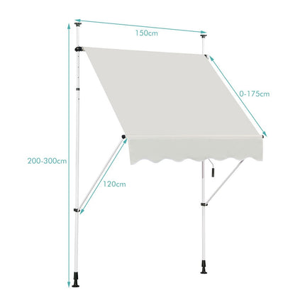 Einziehbare Sonnenmarkise, verstellbar 250x120 cm, Beige