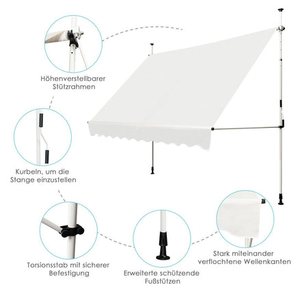 Einziehbare Sonnenmarkise, verstellbar 250x120 cm, Beige