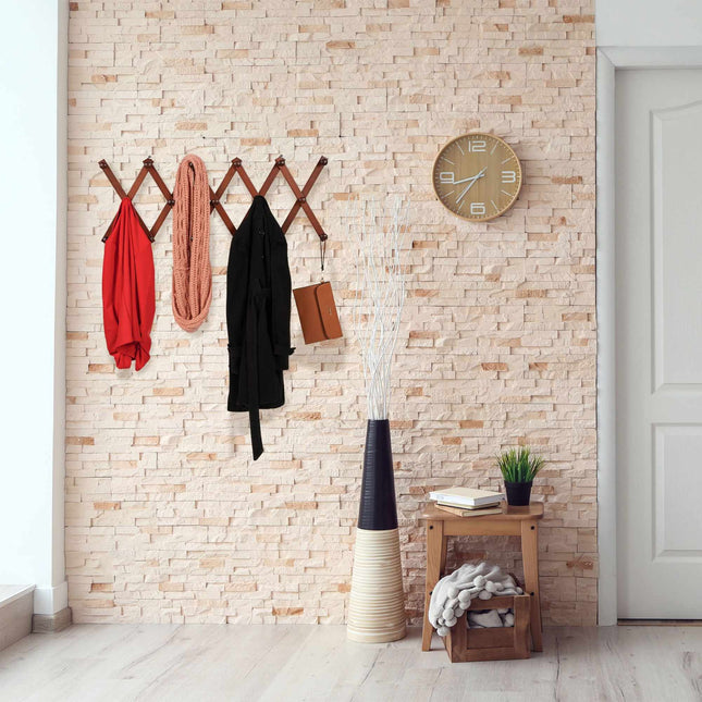 Retractable wall coat hanger in wood