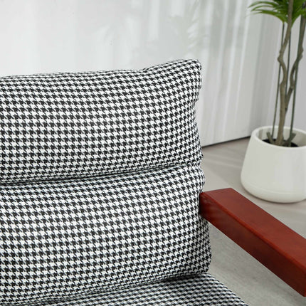 Retro Accent Chair, Houndstooth Pattern, Wood & Gold Elements