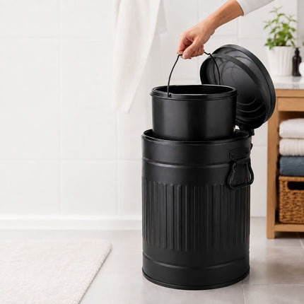 Retro Bathroom Pedal Bin 5 L with Soft-Close Lid, Black, Removable Inner Bin