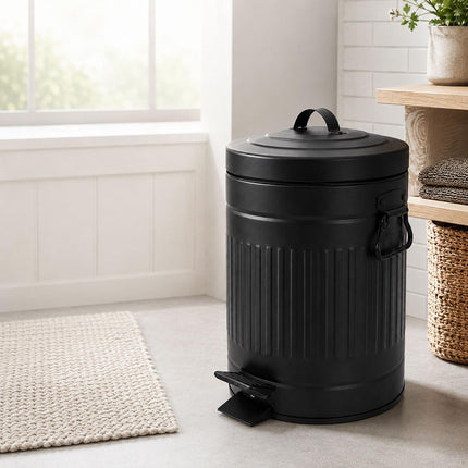 Retro Bathroom Pedal Bin 5 L with Soft-Close Lid, Black, Removable Inner Bin