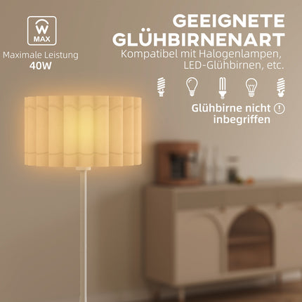 Retro Stehleuchte, Kunststoffschirm, Fußschalter, Weiß