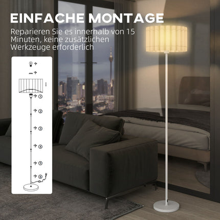 Retro Stehleuchte, Kunststoffschirm, Fußschalter, Weiß