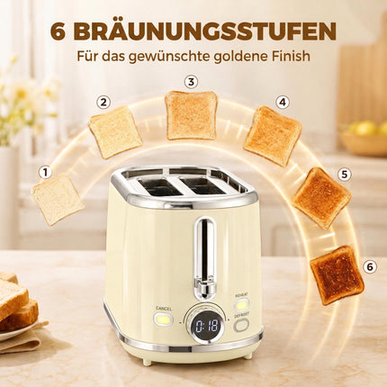 Retro Kettle & Toaster Set with LED Display, Cream