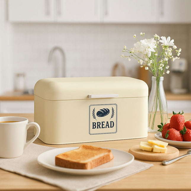 Retro Metal Bread Box with Lid – Keeps Bread Fresh