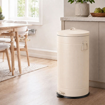 Retro Pedal Waste Bin 40 L with Soft-Close Lid, Cream, Iron
