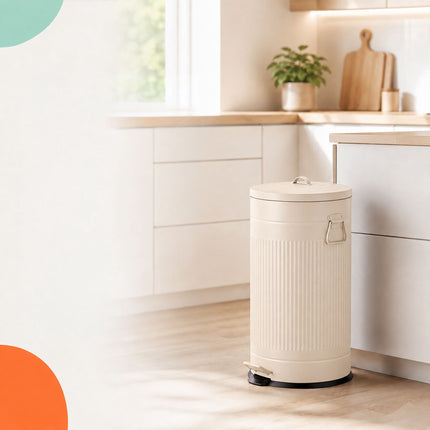 Retro Pedal Waste Bin 40 L with Soft-Close Lid, Cream, Iron